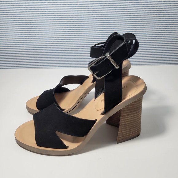 Gianni Bini Marilane Leather Asymmetrical Wooden Block Heels Women's Size 5M - Picture 3 of 11